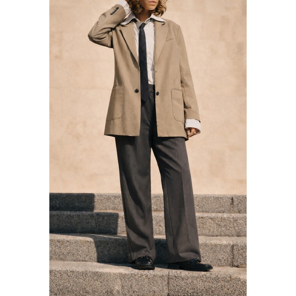 PIOMBO Tan Minimalist Blazer 48 XL Oversized Boyfriend Unisex Made in Italy NWT